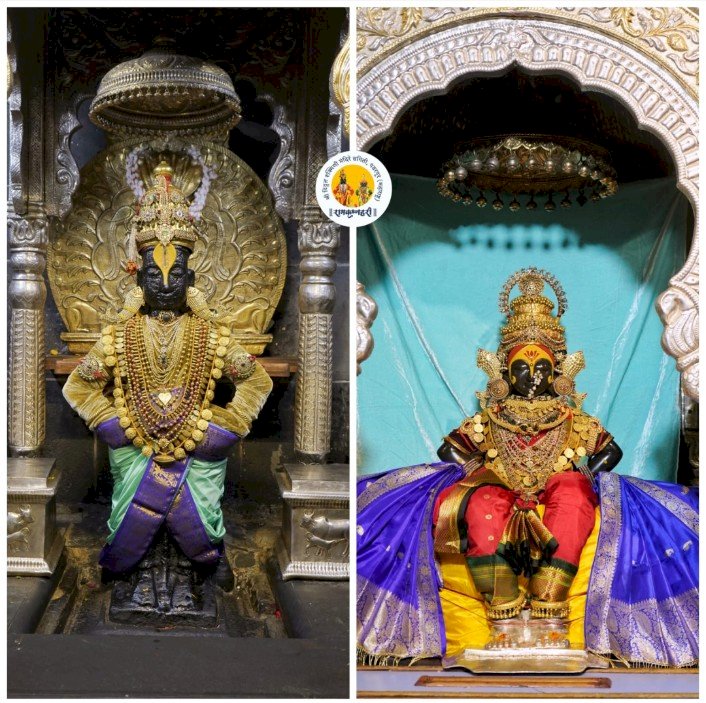 श्री विठ्ठल रुक्मिणी मंदिरात नवरात्र महोत्सव: सहावी  माळ.  श्री विठ्ठलास अलंकार, रूक्मिणी मातेस पारंपारिक तुळजाभवानी  माता पोषाखासह अलंकार परिधान,