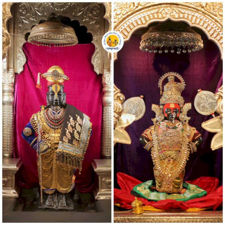 श्री विठ्ठलास अलंकार, रूक्मिणी मातेस पारंपारिक.   ◾श्री.विजयालक्ष्मी पोशाख सह अलंकार परिधान.श्री विठ्ठल मंदिरात भक्तिमय वातावरण